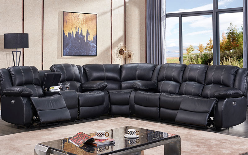 Contemporary Synthetic Leather L Shape Living Room Sofa With Console