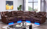 Contemporary L Shape Living Room Sofa With Console And LED