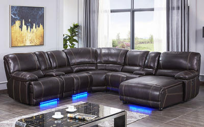 Contemporary Air Leather Living Room Corner Recliner Sofa With Console